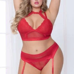 Seven Till Midnight Plus Size Red Lace Harness Bra And Garter Set 5 Seven Till Midnight Plus Size Red Lace Harness Bra And Garter Set