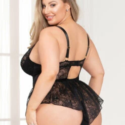 Seven Till Midnight Plus Size Black Lace Flounce Teddy