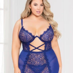 Seven Till Midnight Plus Size Retro Floral Mesh Garter Chemise