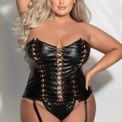 Seven Till Midnight Plus Size Lace-Up Lame' Bustier Set