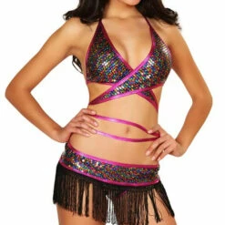 3WISHES Fringe Reflections Multi Colored Club Wear Outfit