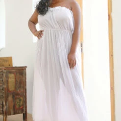 3WISHES Plus Size White Mesh Lingerie Gown
