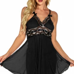 3WISHES Metallic Lace Flyaway Babydoll