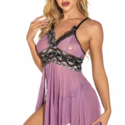 3WISHES Metallic Lace Flyaway Babydoll