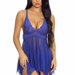 3WISHES Mesh And Lace Handkerchief Babydoll Lingerie