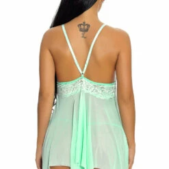 3WISHES Mesh And Lace Handkerchief Babydoll Lingerie