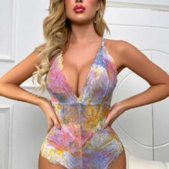 3WISHES Multicolor Lacy V-Cut Teddy Lingerie