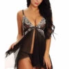 3WISHES Lingerie Mesh And Contrast Lace Babydoll