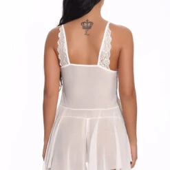 3WISHES Lingerie Mesh And Contrast Lace Babydoll