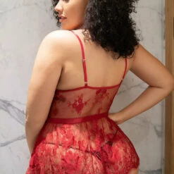 3WISHES Plus Size Eyelash Lace Babydoll