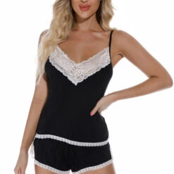 3WISHES Black Knit Sleepwear Set
