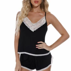 3WISHES Black Knit Sleepwear Set