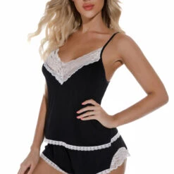 3WISHES Black Knit Sleepwear Set