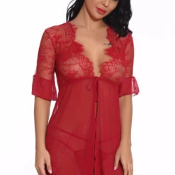 3WISHES Tie Front Robe And Thong Lingerie 33 3WISHES Tie Front Robe And Thong Lingerie