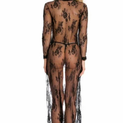 3WISHES Long Floral Lace Robe Lingerie