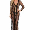 3WISHES Long Floral Lace Robe Lingerie