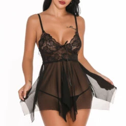 3WISHES Babydoll Lingerie Modern Mesh And Lace Babydoll