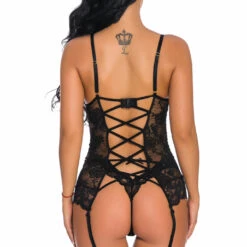 3WISHES Lingerie Lovely Lace Garter Cami Set