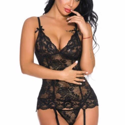 3WISHES Lingerie Lovely Lace Garter Cami Set