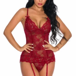 3WISHES Lingerie Lovely Lace Garter Cami Set