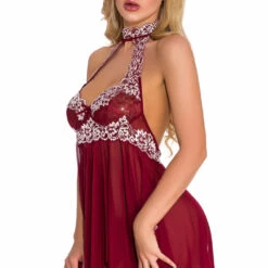 3WISHES High Neck Contrast Lace Babydoll