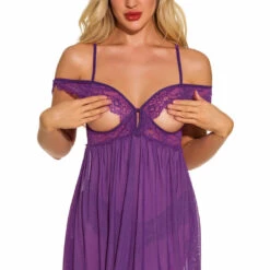 3WISHES Lingerie Sheer Romance Lace Trim Babydoll