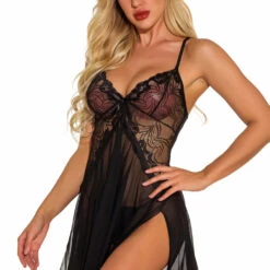 3WISHES Lace And Mesh Flutter Chemise Lingerie