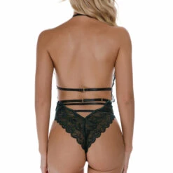 3WISHES Scalloped Lace Halter Teddy Lingerie