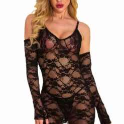 3WISHES Lace Chemise And Gloves Set Lingerie