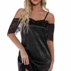 3WISHES Lingerie Cold Shoulder Satin Chemise
