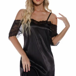 3WISHES Lingerie Cold Shoulder Satin Chemise