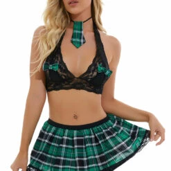 3WISHES Time To Play Plaid Set Lingerie Costumes