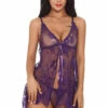 3WISHES Purple Lace Flyaway Babydoll