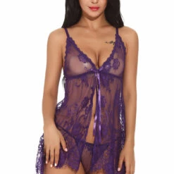 3WISHES Purple Lace Flyaway Babydoll