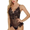 3WISHES Delicate Lace And Dotted Mesh Teddy Lingerie