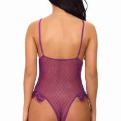 3WISHES Delicate Lace And Dotted Mesh Teddy Lingerie