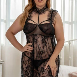 3WISHES Plus Size Lace And Ruffles Babydoll