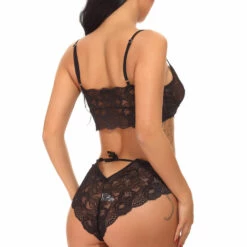 3WISHES Black Lacey Bralette And Panty Lingerie