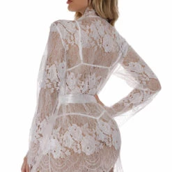 3WISHES Floral Eyelash Lace Robe Lingerie