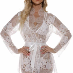 3WISHES Floral Eyelash Lace Robe Lingerie