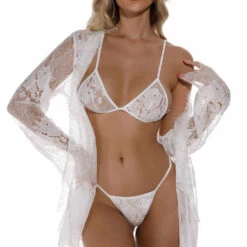 3WISHES Floral Eyelash Lace Robe Lingerie