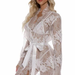 3WISHES Floral Eyelash Lace Robe Lingerie