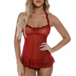 3WISHES Lingerie Ruffle Trim Mini Babydoll