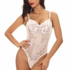 3WISHES Teddy Lingerie Romantic Rose Lace Teddy