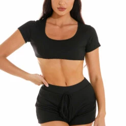 3Wishes Tops Stretch Crop Top And Shorts