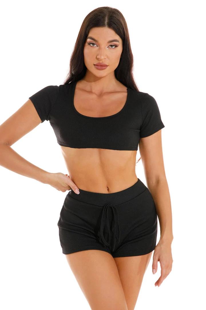 3Wishes Tops Stretch Crop Top And Shorts 1 3Wishes Tops Stretch Crop Top And Shorts