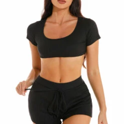 3Wishes Tops Stretch Crop Top And Shorts