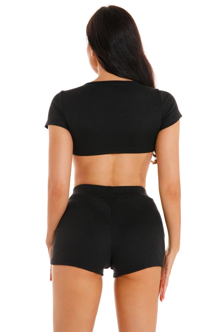 3Wishes Tops Stretch Crop Top And Shorts 3 3Wishes Tops Stretch Crop Top And Shorts