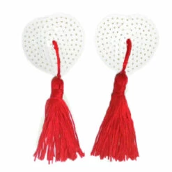 HD Lingerie White Sequin And Red Tassel Pasties