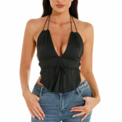 3Wishes Tops Ruffle Cropped Halter Top